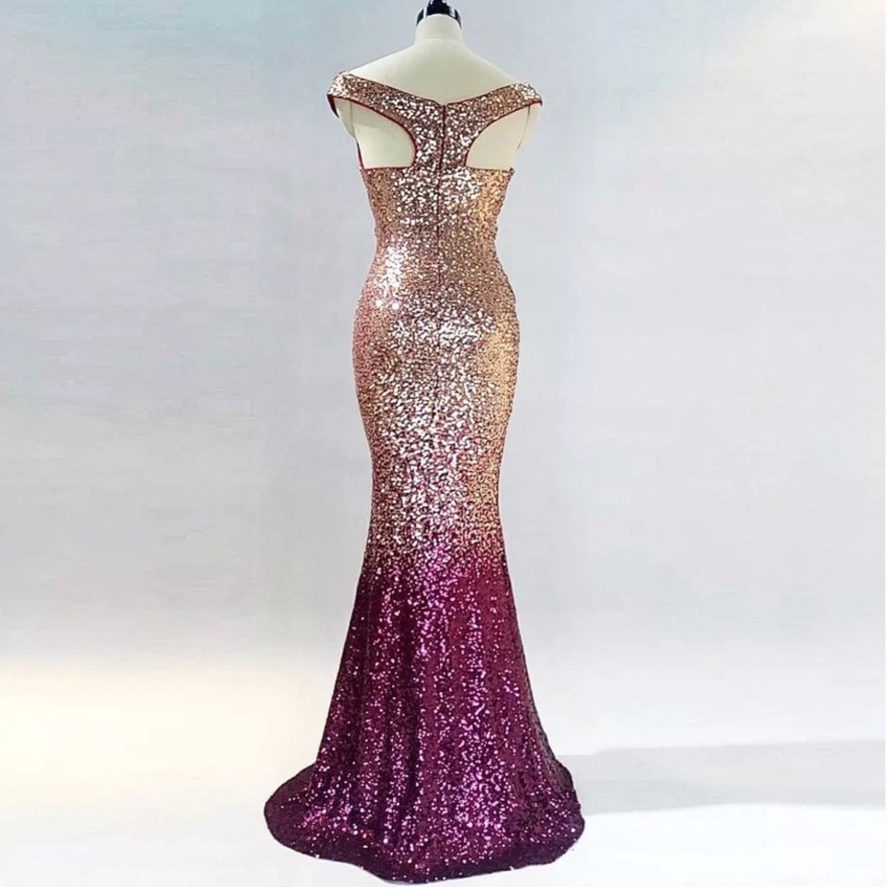 Burgundy & Gold Ombré Gown - Picture 6 of 12